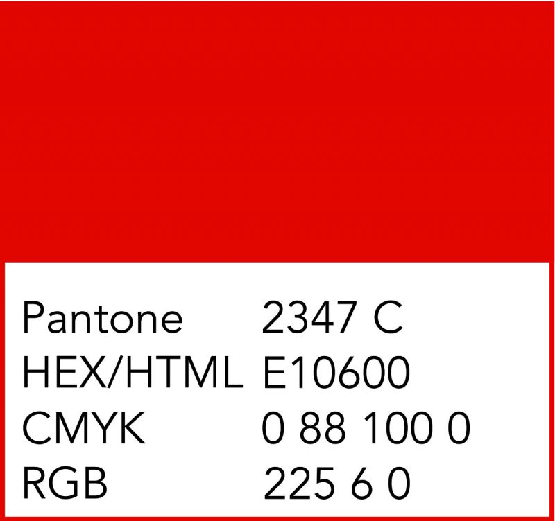 Kleurcode Pantone, CMYK en RGB voor rood