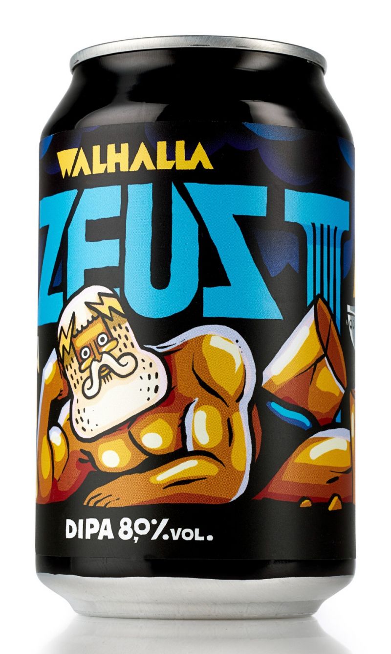 blik bier met felle blauwe kleuren