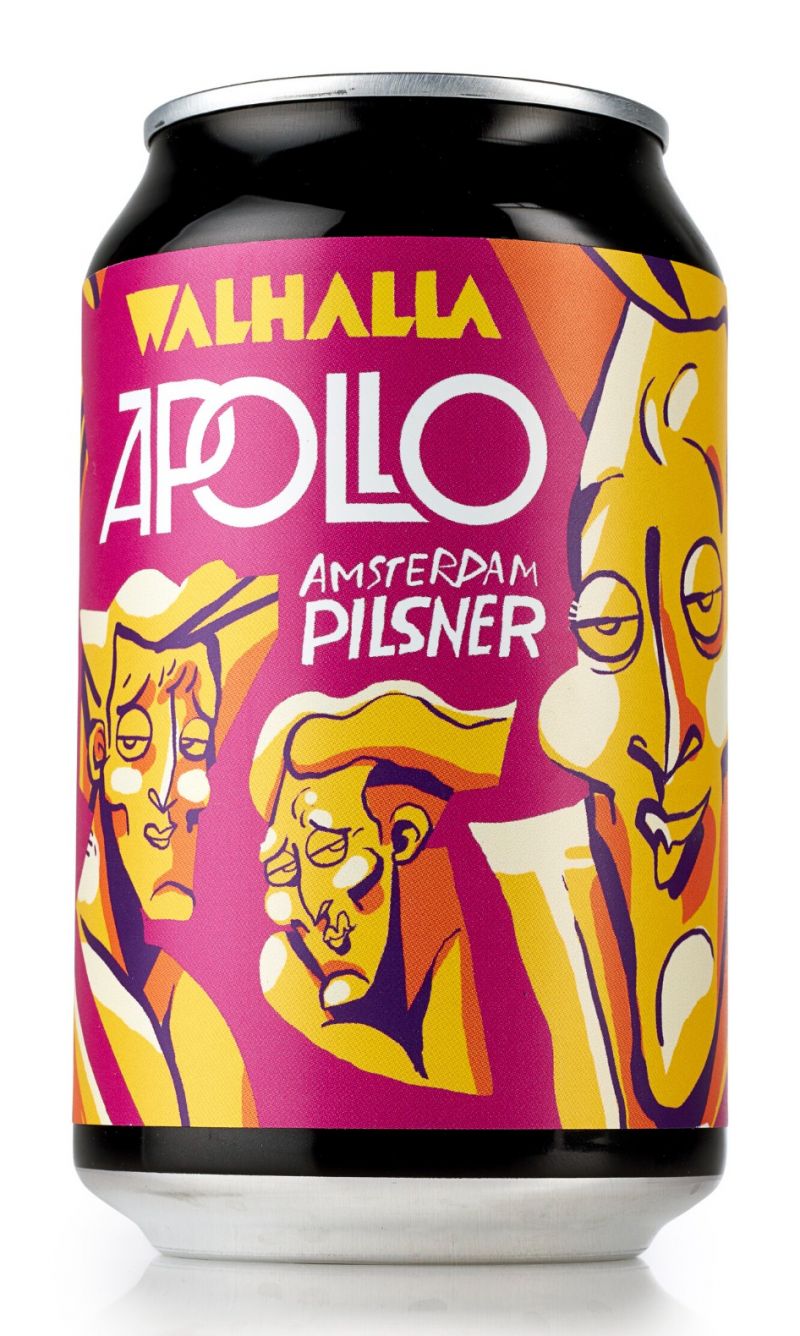 Bierblik etiketten met felle kleuren en dikgedrukte letters