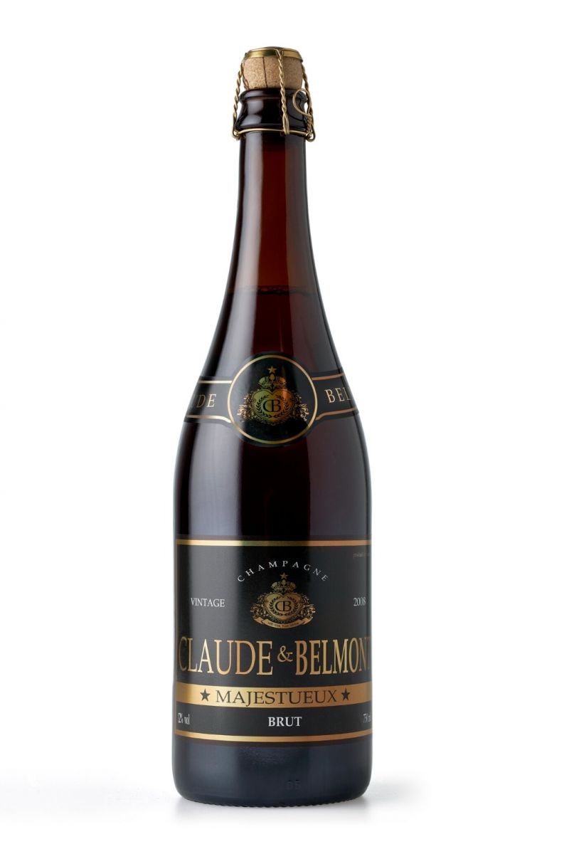 champagne fles etiket met gouden tinten
